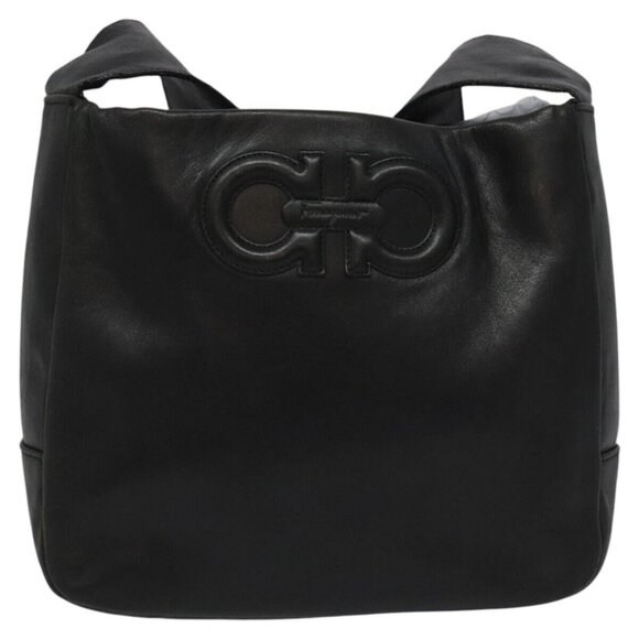 Salvatore Ferragamo Shoulder Bag Leather Black Gold Auth hk2043 - Picture 10 of 13